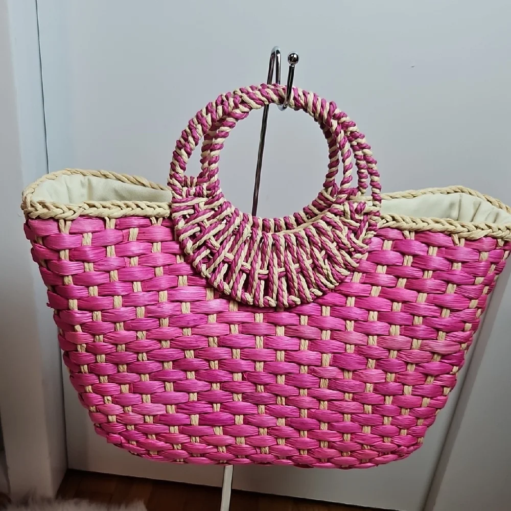 Nordstrom Pink and Cream Woven Tote